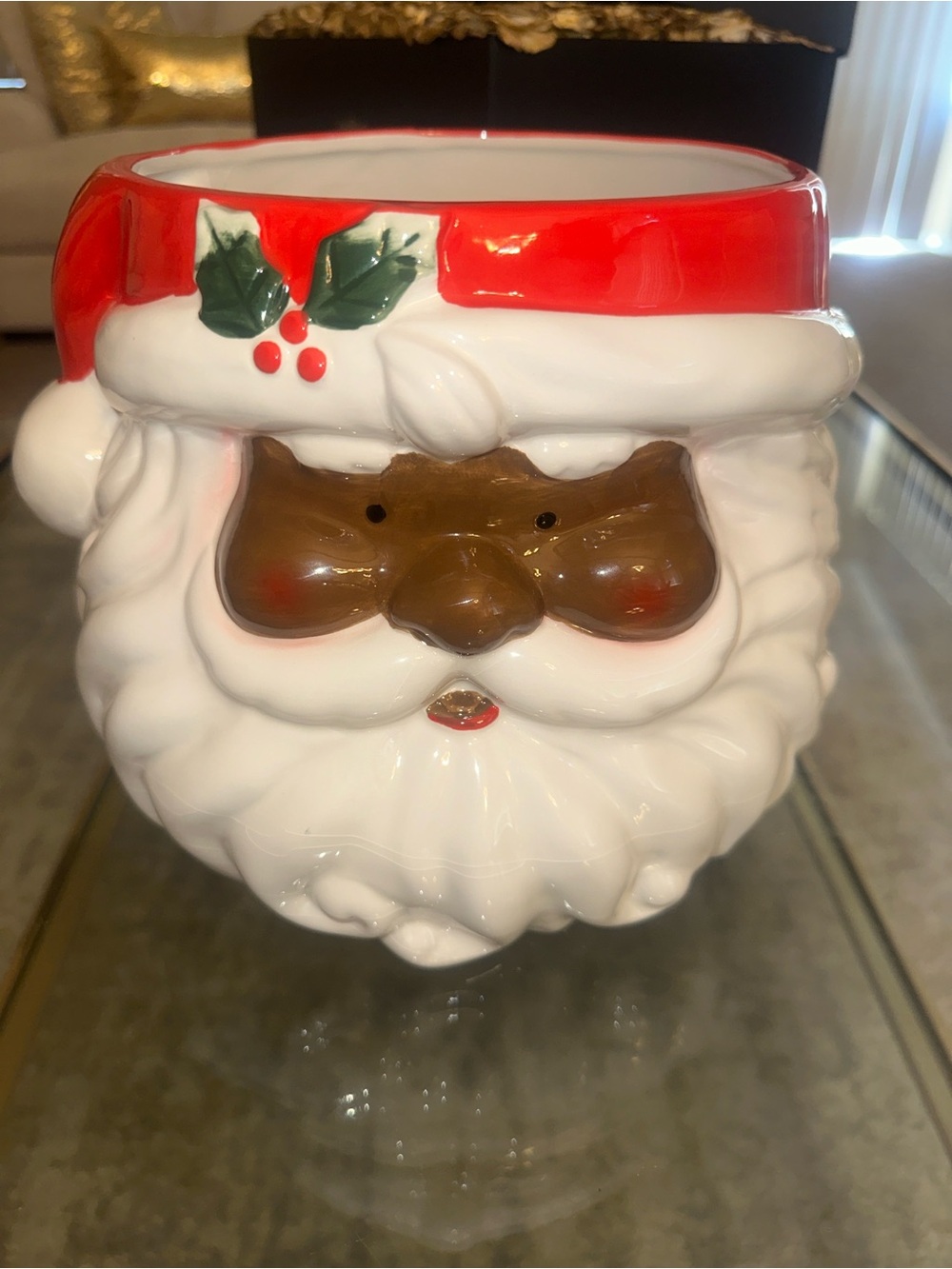 African American Santa Ceramic Extra Large Bowl - Planter/decor